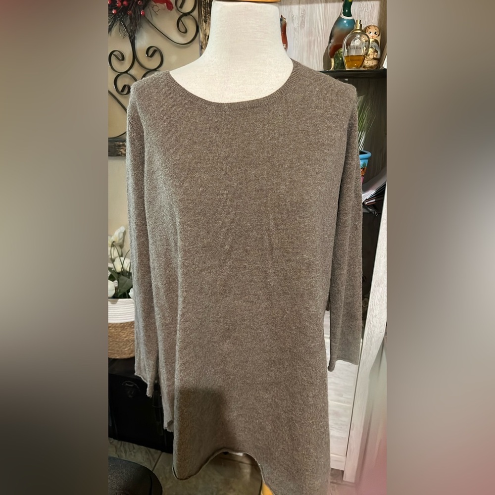 Joie Brown Crewneck Tunic Sweater Soft Knit Classic Cashmere blend